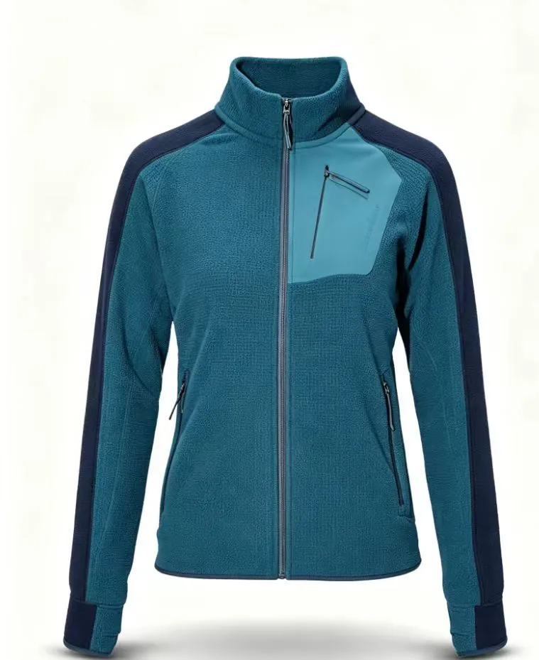 Custom grid fleece jacket in teal, recycled mid-layer OEM