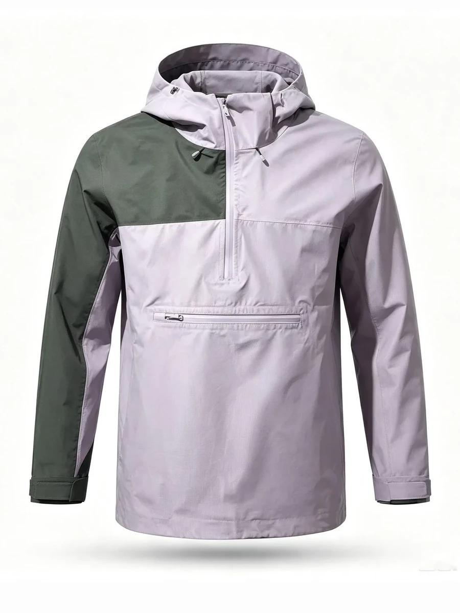 Ultralight 3L half-zip anorak in grey and green