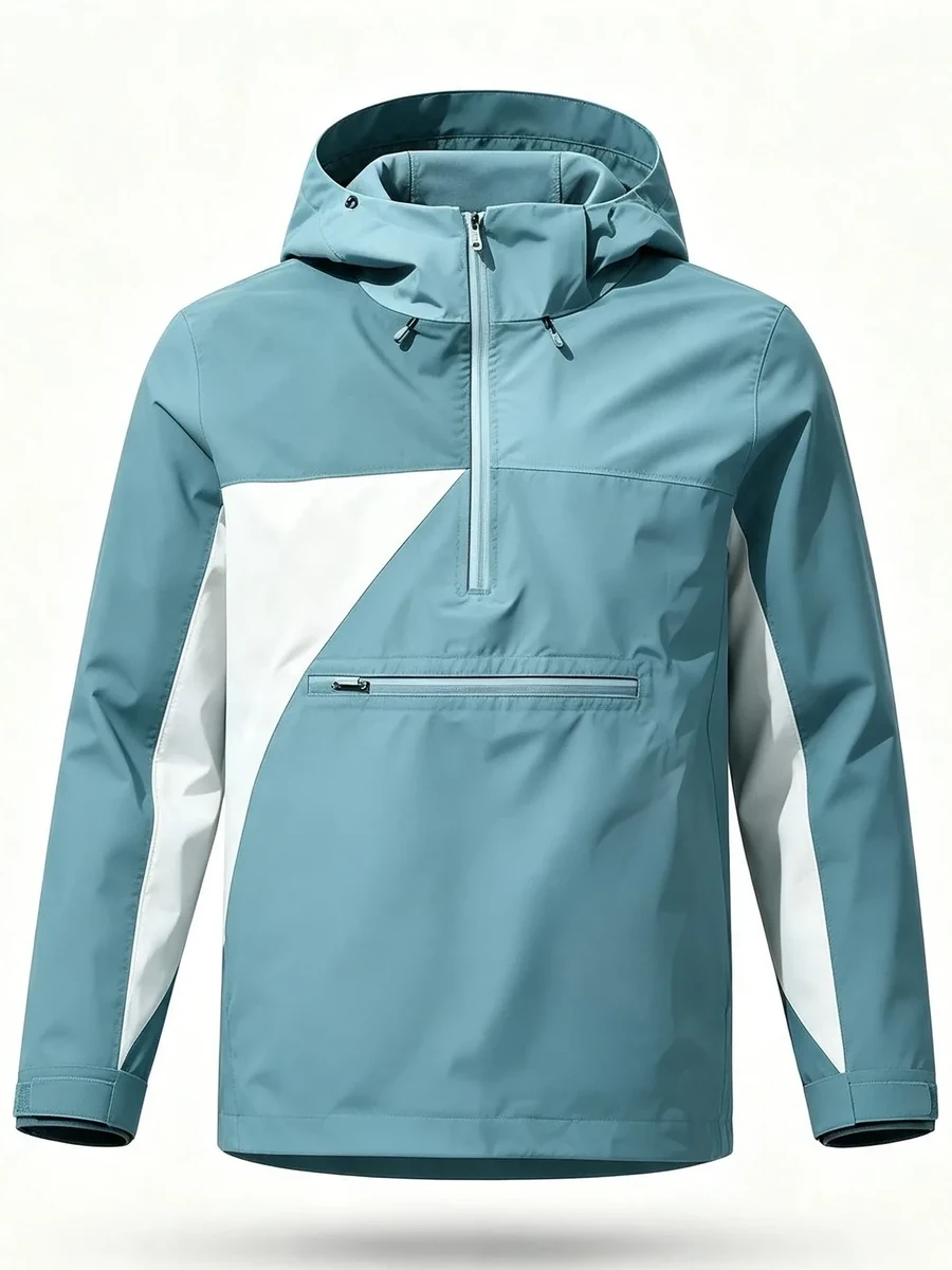 Ultralight 3L half-zip anorak in teal and white