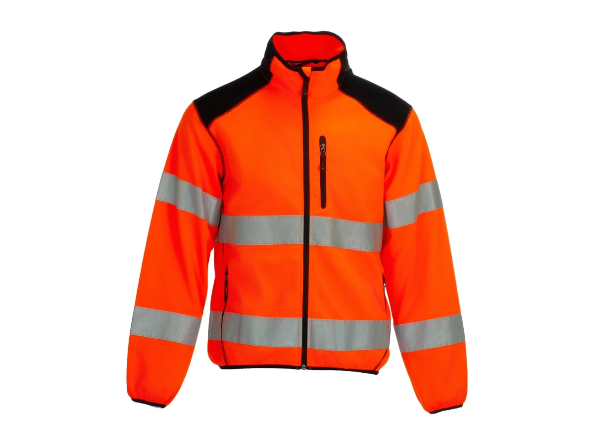 Hi-vis softshell work jacket in orange with reflective tape