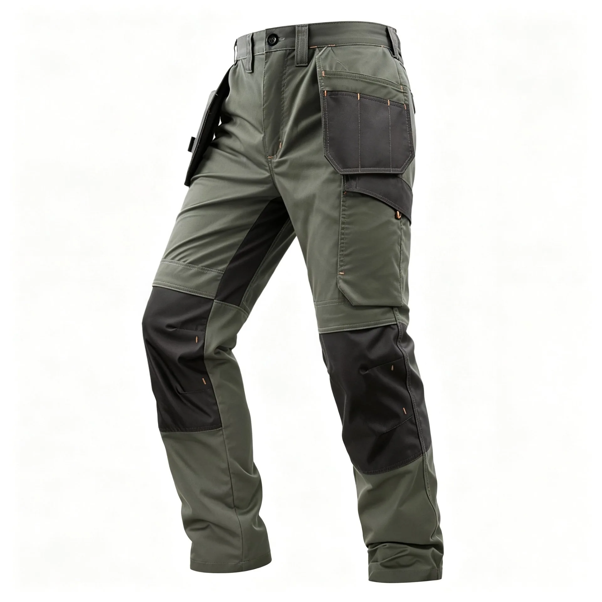 LYTH-CP06 olive cargo pants with CORDURA reinforced knee panels, 65/35 TC twill 280 g/m²