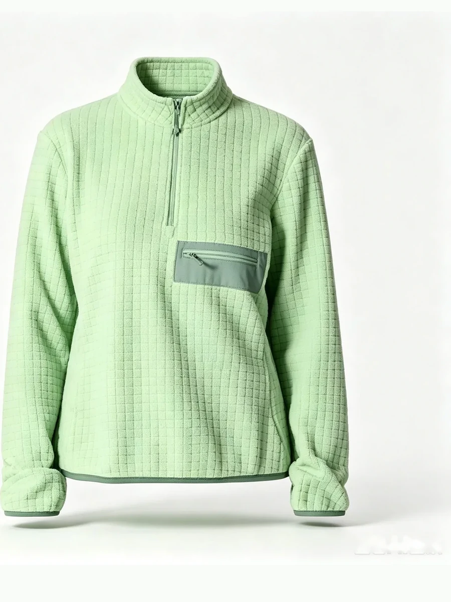 Half-zip grid fleece jacket in green