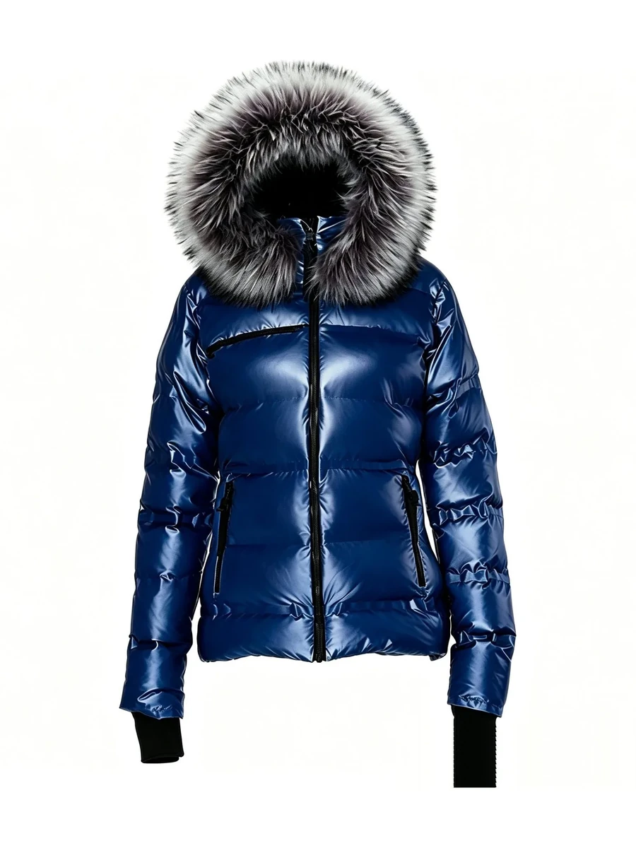 Metallic Blue Fur Ladies' Winter Jacket