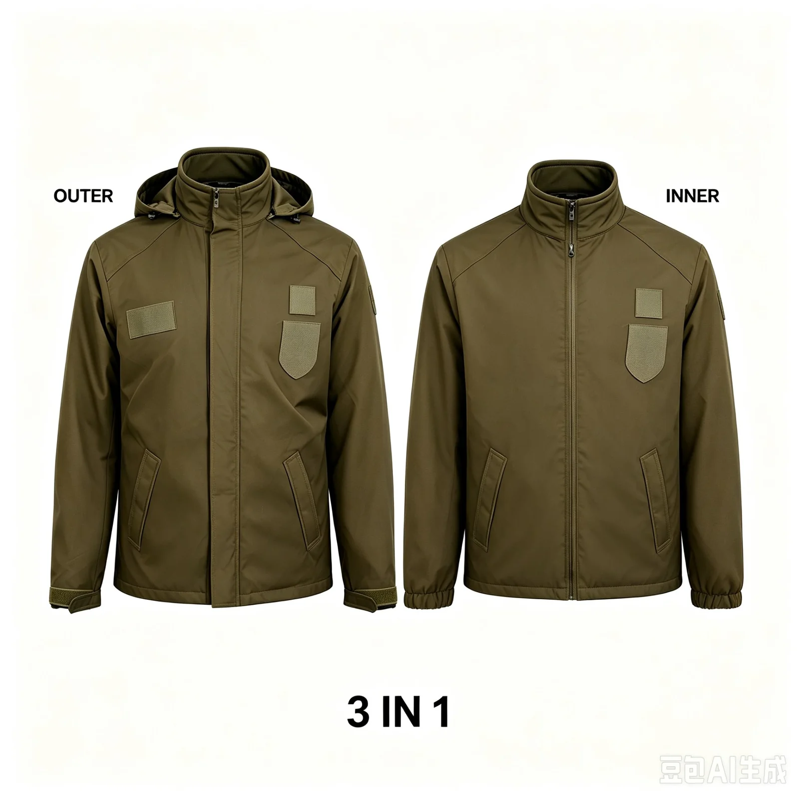 LYTH-ML29 3-in-1 military jacket showing outer shell and inner jacket