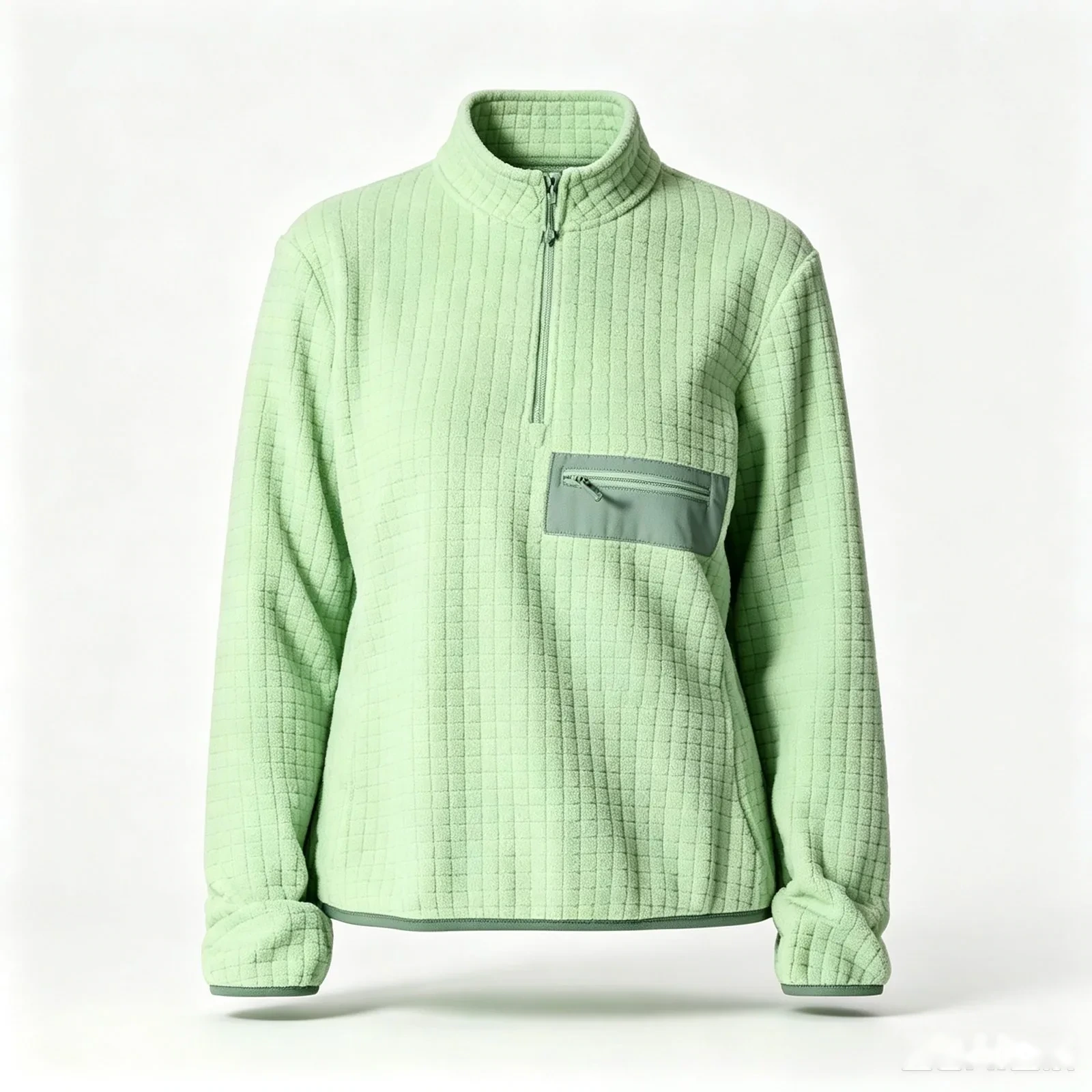 Custom grid fleece half-zip jacket in green — recycled mid-layer OEM